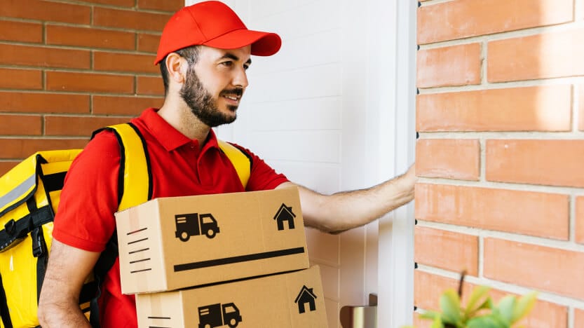 Courier Boy Delivering Parcel